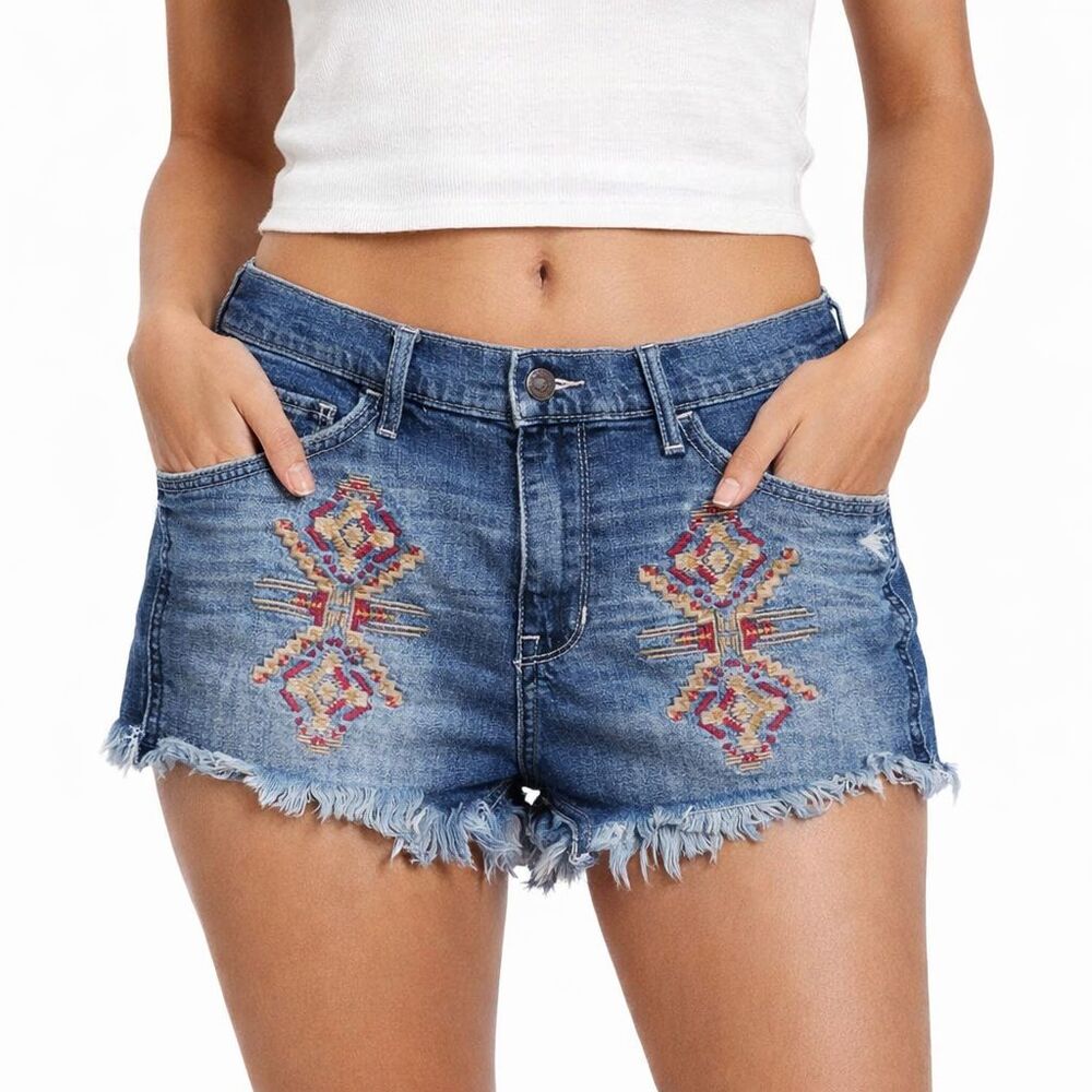 Hollister Cutoff Jean Shorts Women 3 26 High Rise Embroidered Aztec Southwestern